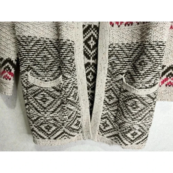 MAURICES Women Sweater Neutral Cardigan Chunky Open Knit Wool Blend Aztec Medium - Picture 3 of 9